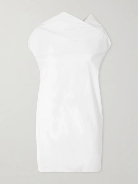 Image of Dresses. Product name - Tatia Draped Cotton-poplin Mini Dress in White colour by brand - KHAITE