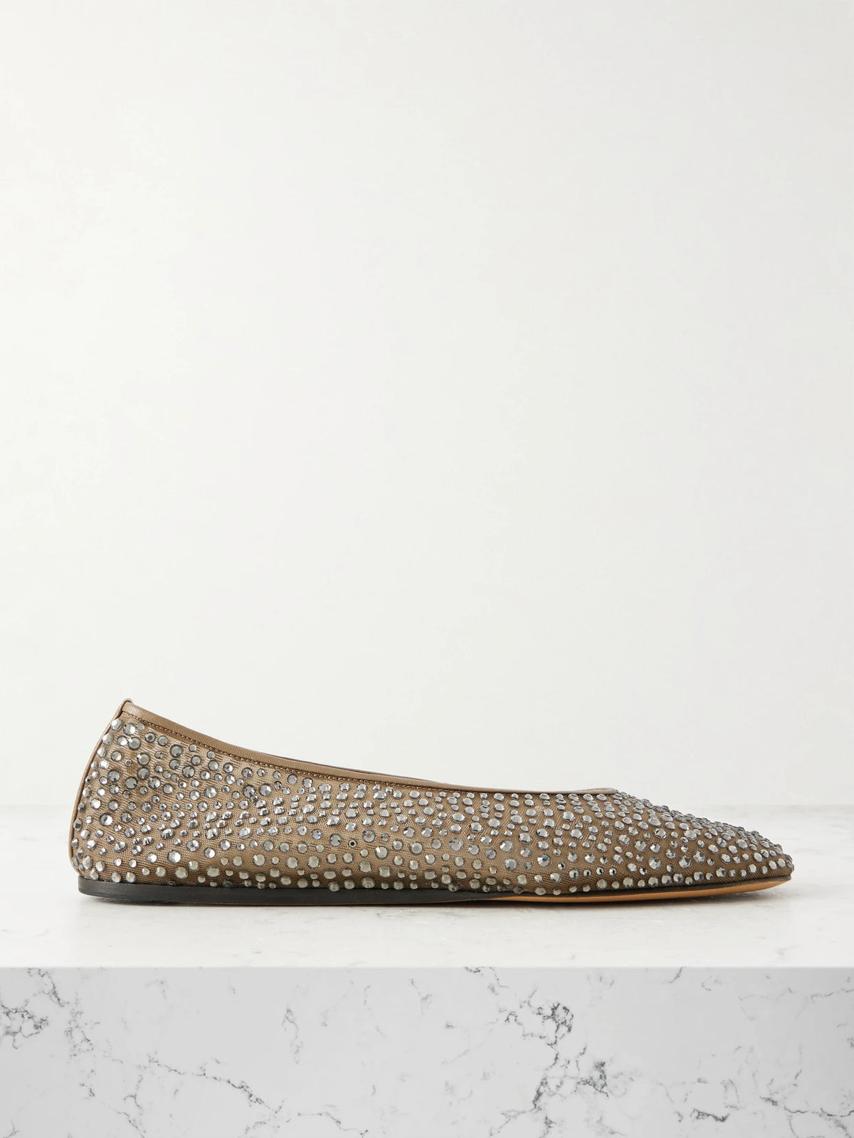Luna Leather-trimmed Crystal-embellished Mesh Flats
