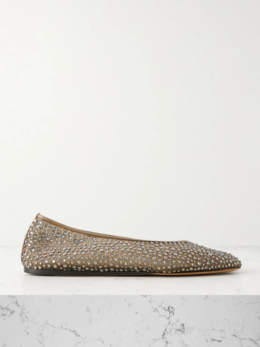 Luna Leather-trimmed Crystal-embellished Mesh Flats