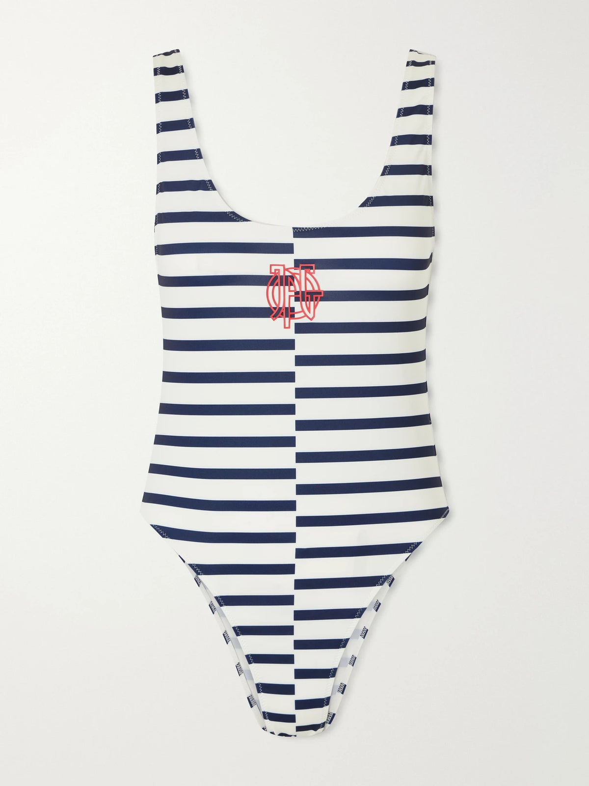 Jean Paul Gaultier Asymetric Marinere Logo-appliqulé Striped Swimsuit