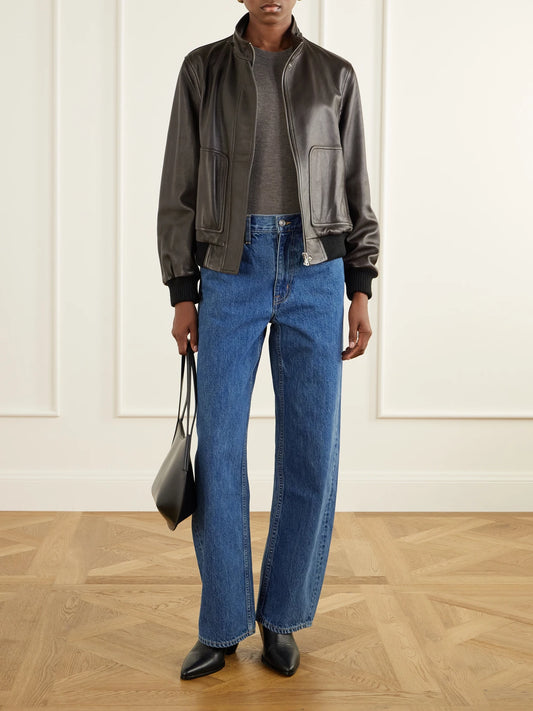 Image of Jeans. Product name - Estelle Wide Leg High-rise Barrel-leg Jeans in Dark denim colour by brand - SLVRLAKE