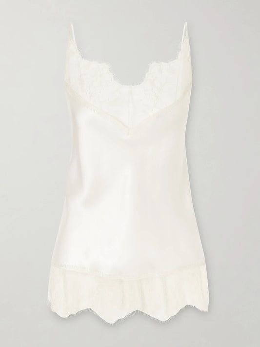 Image of Lingerie. Product name - Lace-trimmed Silk-satin Camisole in Ivory colour by brand - Carine Gilson