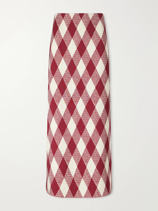 Oscar de la Renta Argyle Wool-blend Midi Skirt