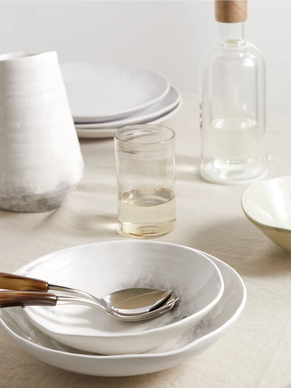 Image of Tableware. Product name - Set Of Two Glazed Ceramic Bowls in Stone colour by brand - Brunello Cucinelli
