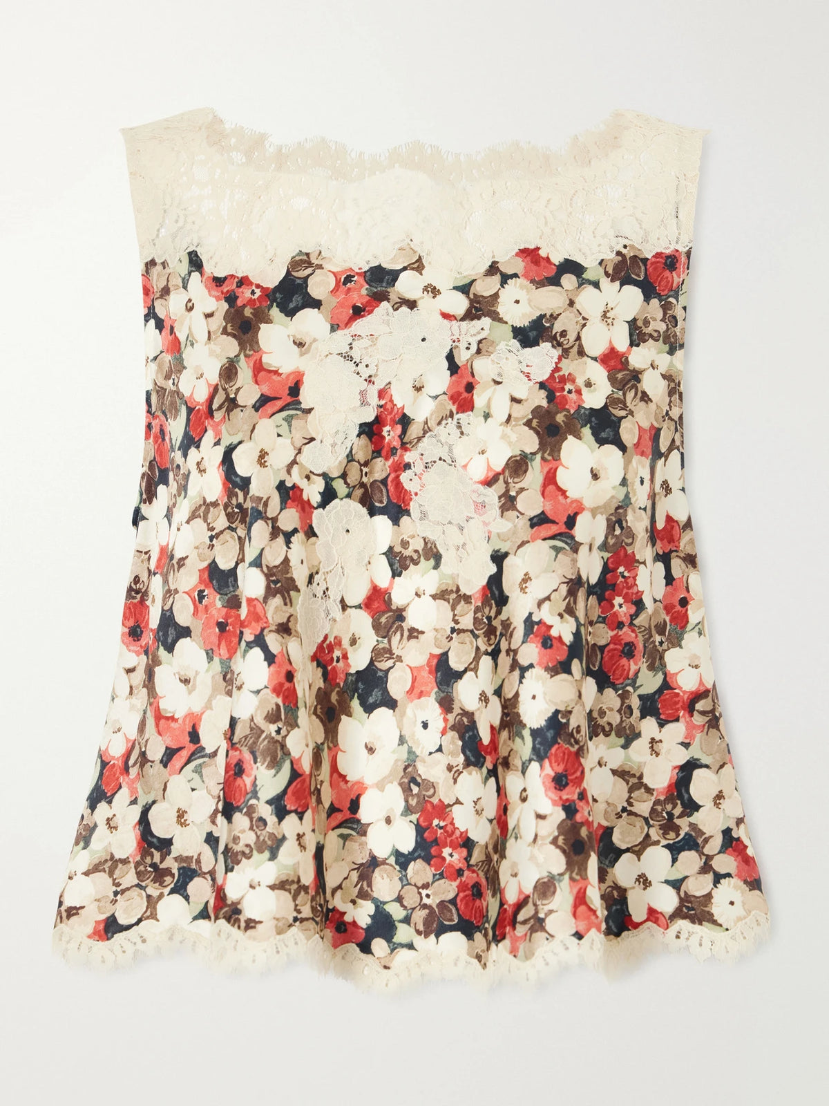 DÔEN Valerina Floral-print Lace-trimmed Silk-satin Cami