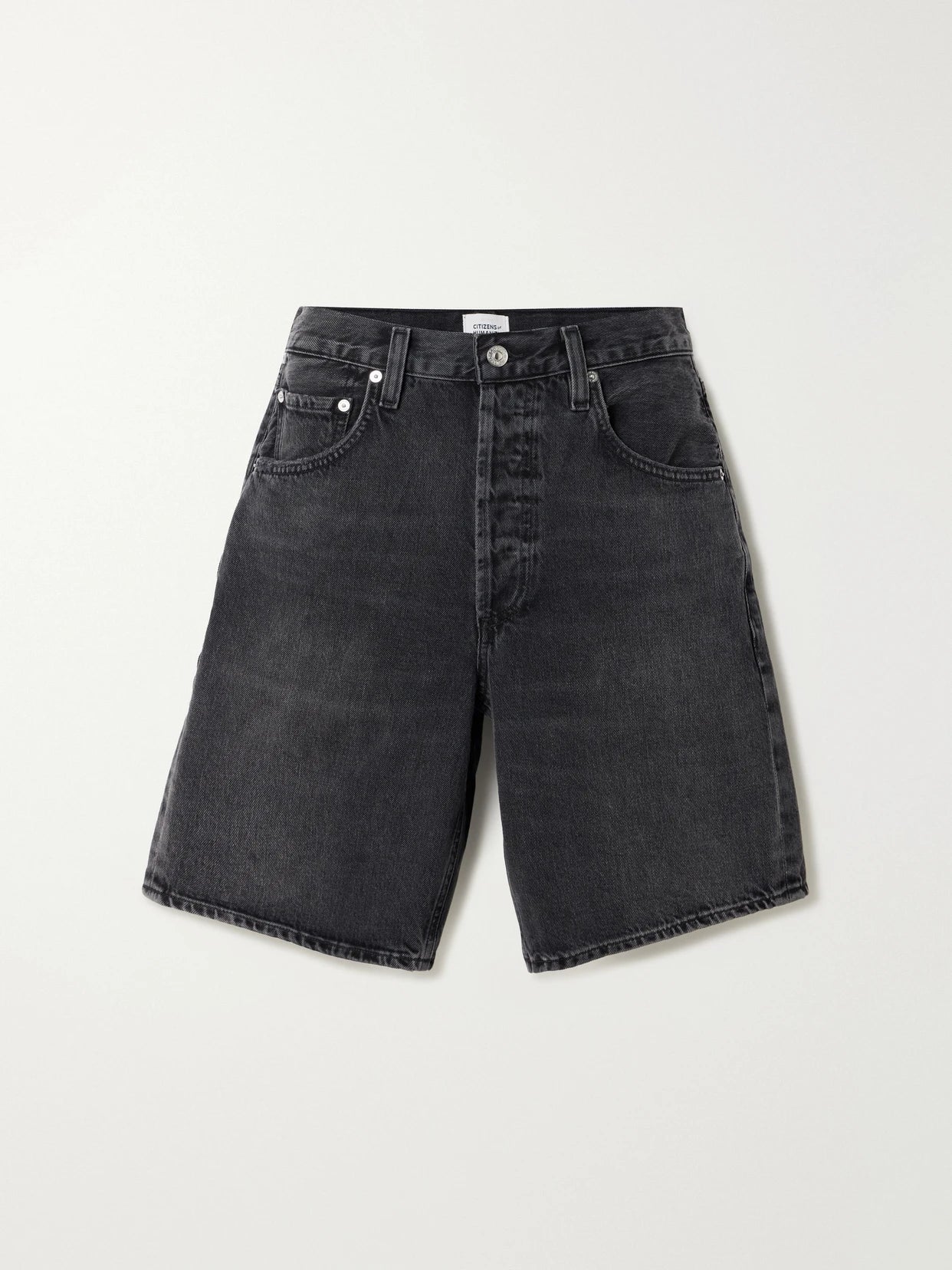 Image of a model wearing Shorts. Product name - Ayla Denim Shorts in Black colour by brand - Citizens of Humanity