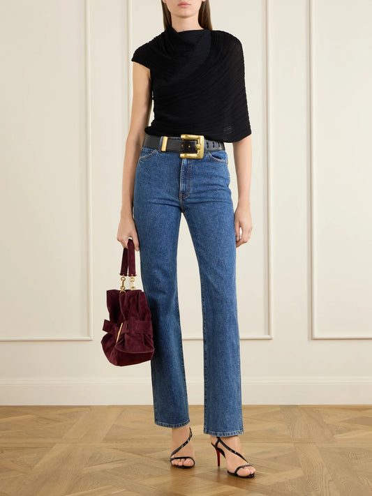 Balmain Anthem Buckled Suede Shoulder Bag