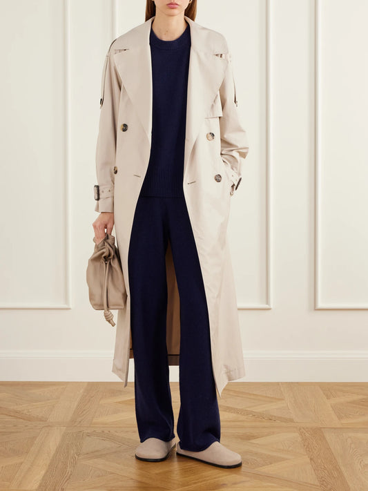 Image of a model wearing Outerwear. Product name - Cashmere Sweater in Navy, Green colour by brand - James Perse