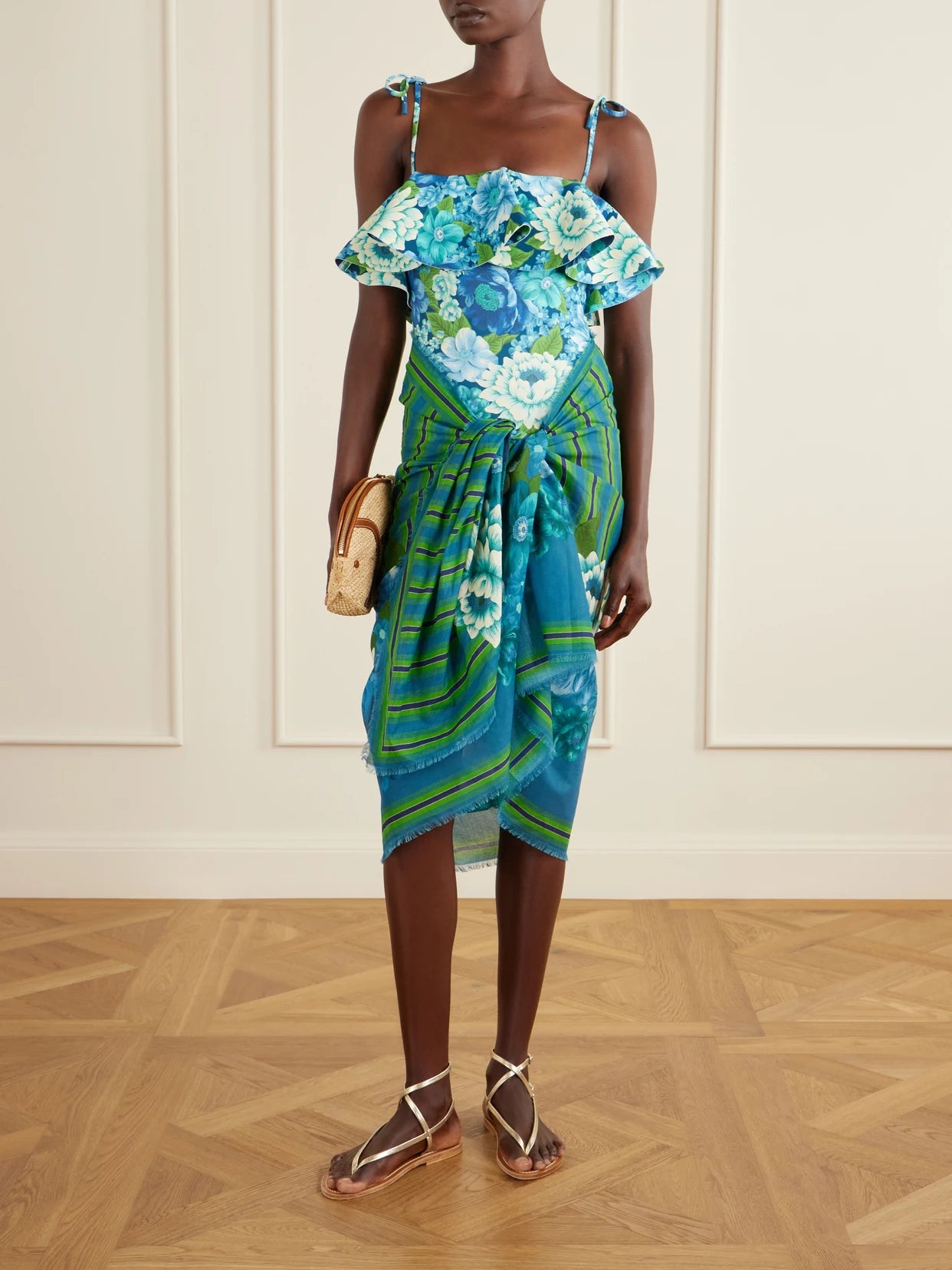 Image of Swimwear. Product name - Margo Printed Organic Cotton-voile Pareo in Green colour by brand - ALÉMAIS