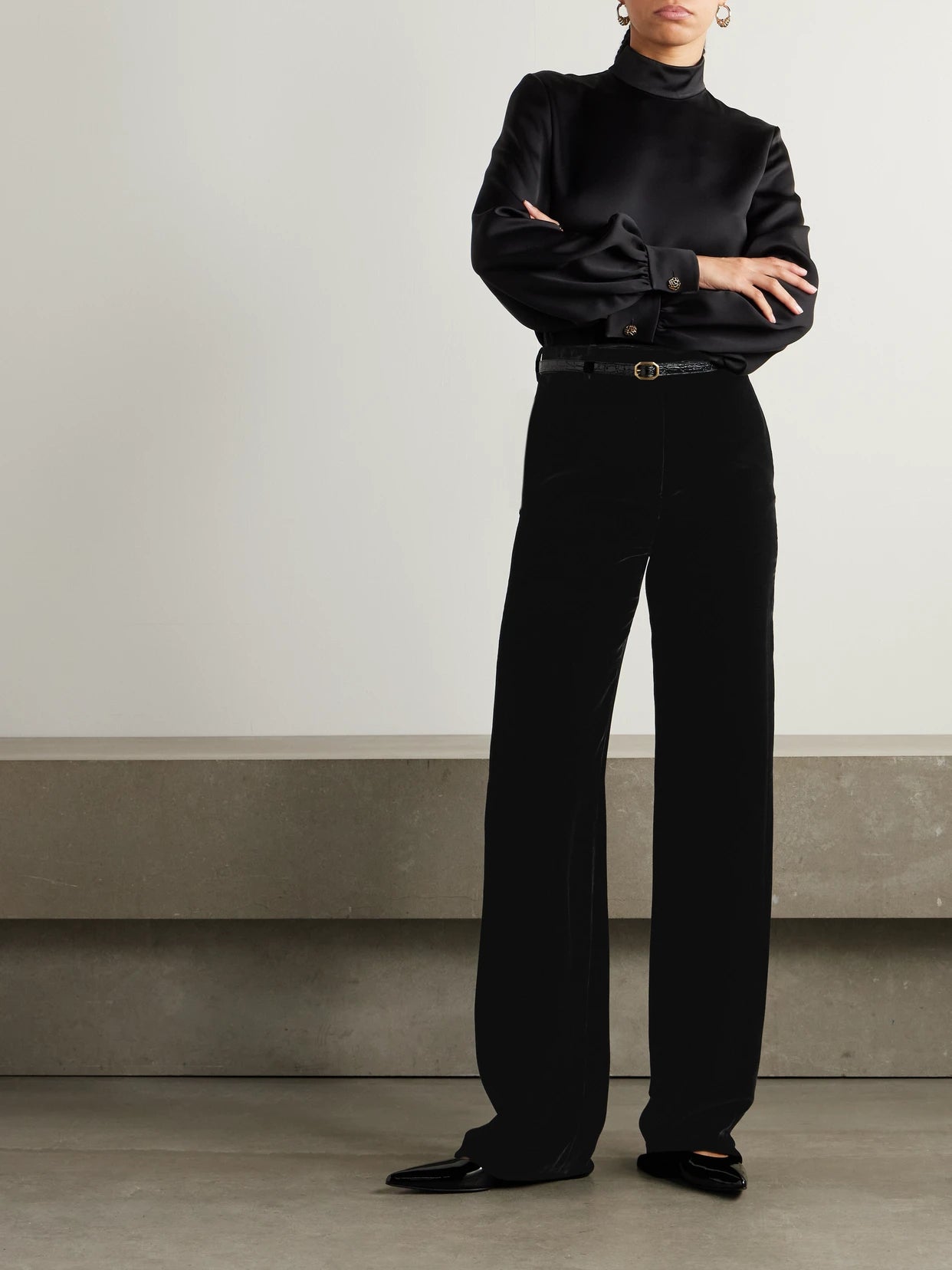 Image of Sleepwear & Loungewear. Product name - Goldie Velvet Wide-leg Pants in Black colour by brand - Loro Piana