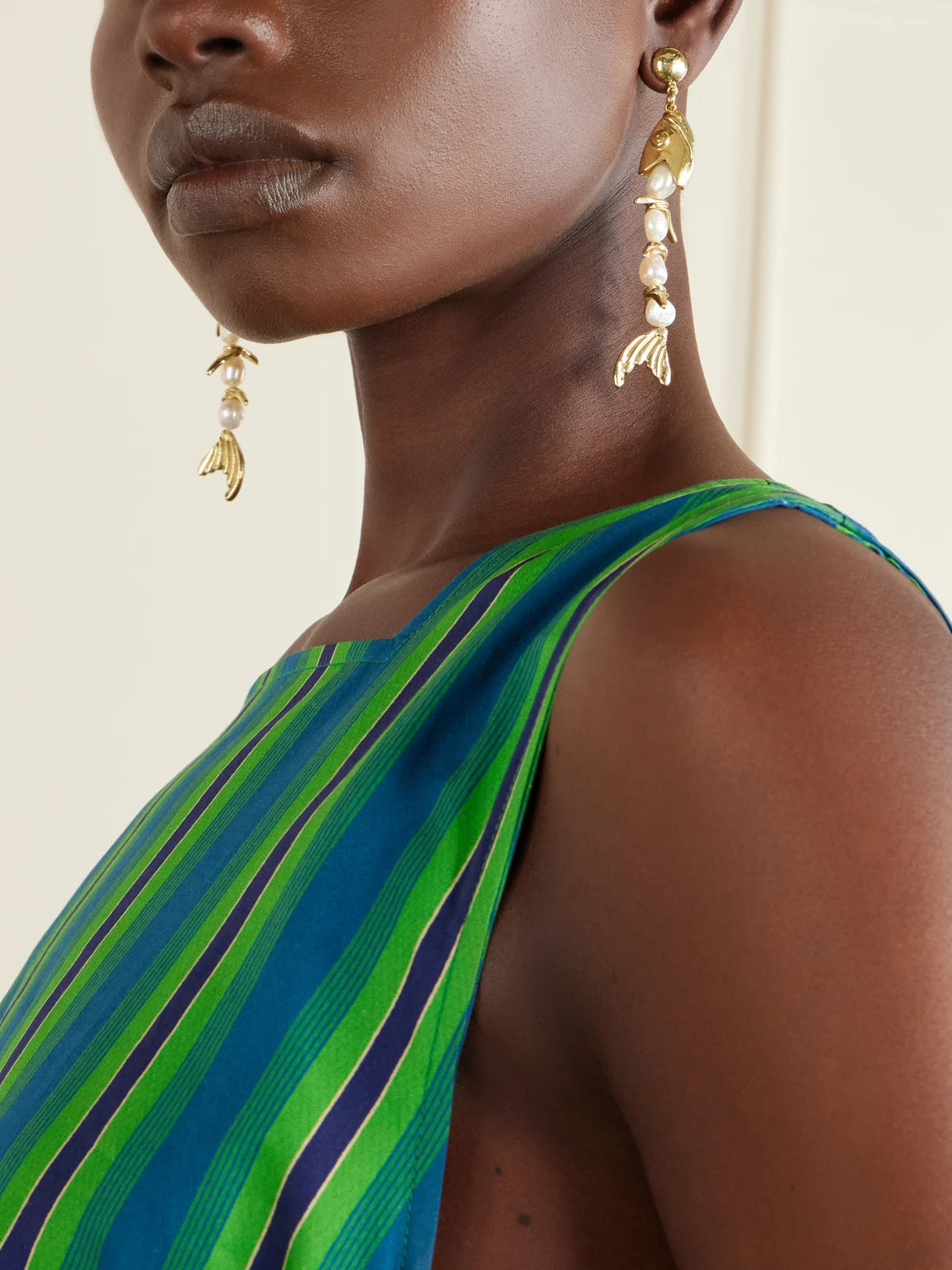 Image of Earrings. Product name - Calypso Gold-tone And Pearl Drop Earrings in Multi colour by brand - ALÉMAIS