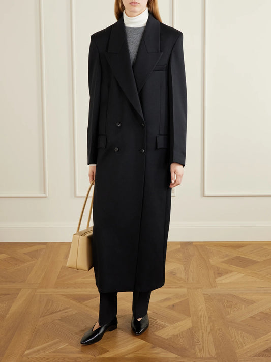 Image of Coats & Jackets. Product name - Double-breasted Wool Coat in Navy colour by brand - RÓHE