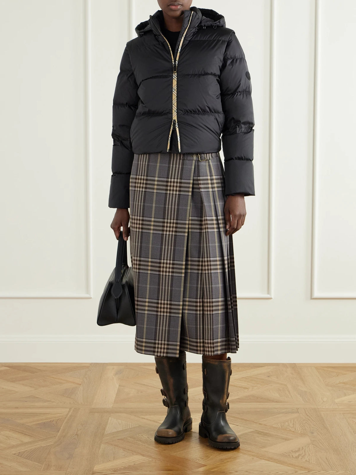 Image of Coats & Jackets. Product name - Hooded Logo-appliquéd Quilted Shell Jacket in Black colour by brand - Burberry