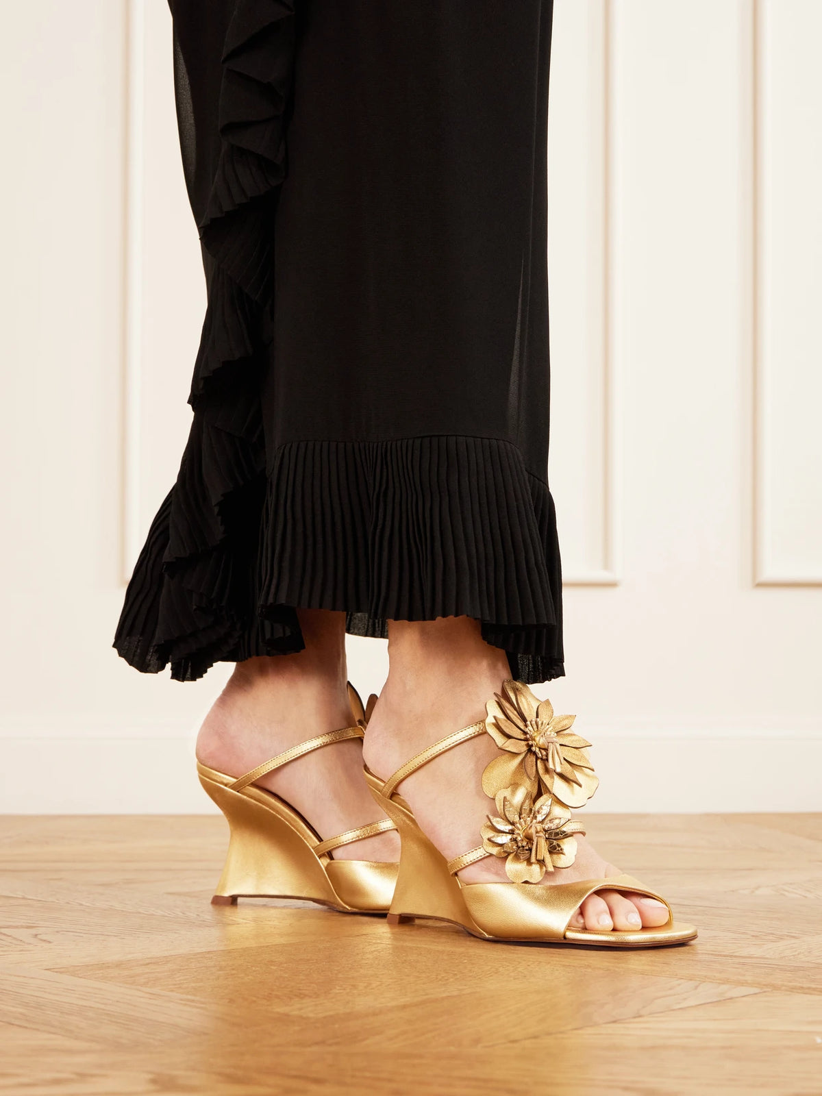 Zimmermann Belara 85 Embellished Metallic Leather Wedge Sandals