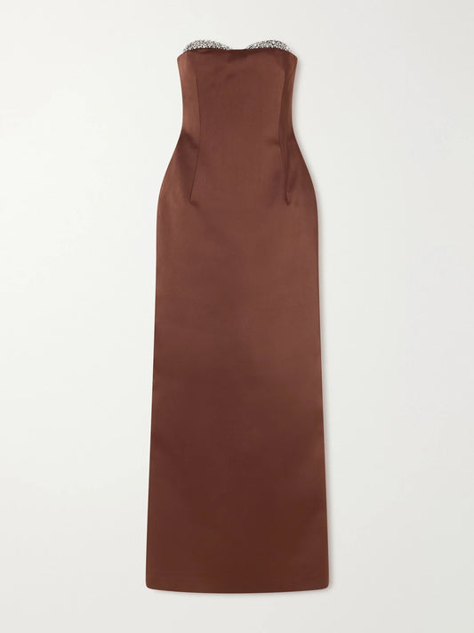 Ilkyaz Ozel Noelie Strapless Crystal-embellished Satin Gown