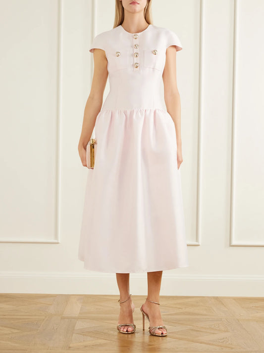 Image of Dresses. Product name - Embellished Taffeta Midi Dress in Pink colour by brand - Self-Portrait