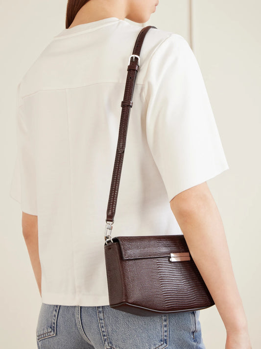 Image of Bags. Product name - Clip Lizard-effect Leather Shoulder Bag in Brown colour by brand - TOTEME