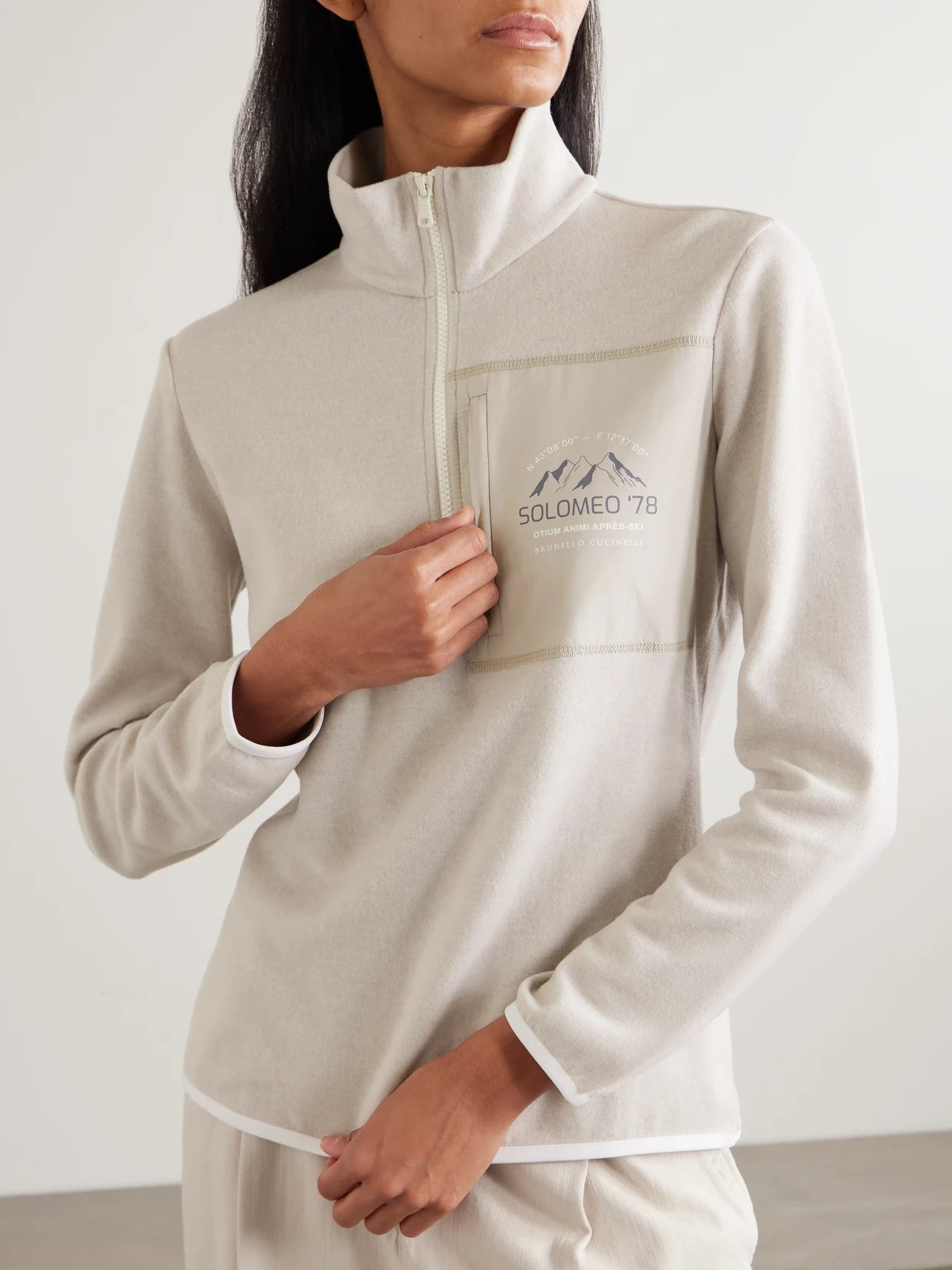 Printed Shell-trimmed Cashmere-blend Sweatshirt