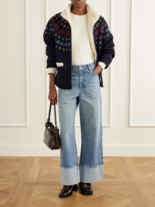 Image of Coats & Jackets. Product name - Preston Crochet-knit Trimmed Merino Wool-blend Jacket in Navy colour by brand - Sea