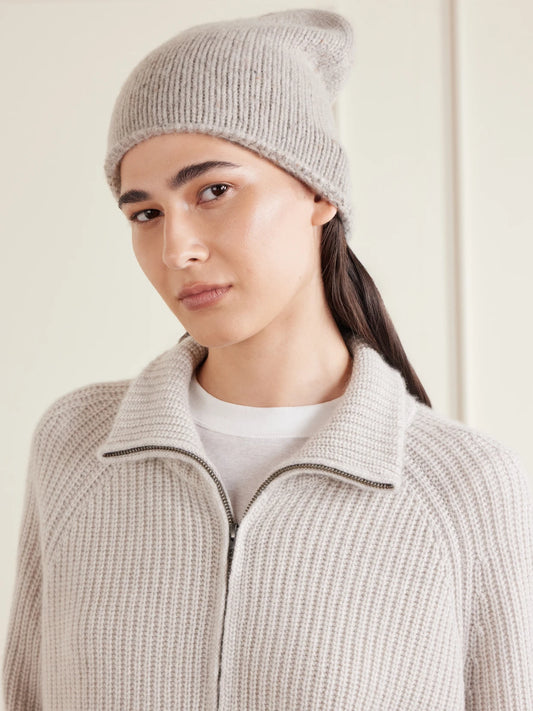 Image of Hats. Product name - Tiree Cashmere Beanie in Cream colour by brand - Johnstons of Elgin