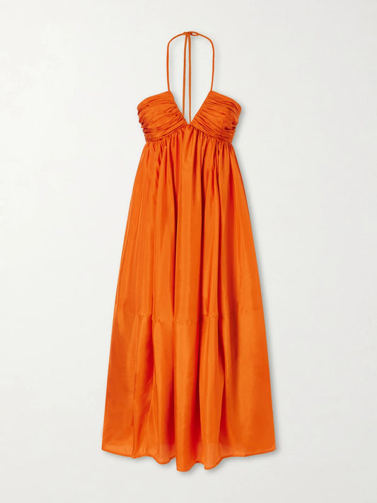 Image of Dresses. Product name - Mahon Silk Halterneck Maxi Dress in Red colour by brand - Zimmermann