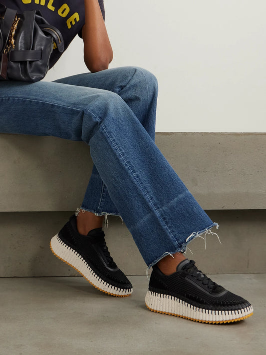 Nama Embroidered Suede And Recycled-mesh Sneakers