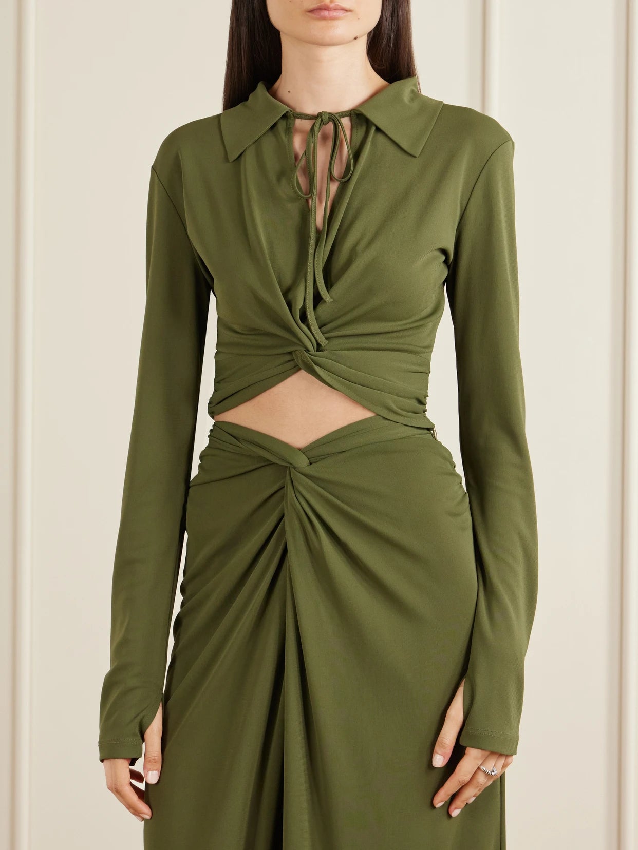 Gathered Knotted Cropped Top