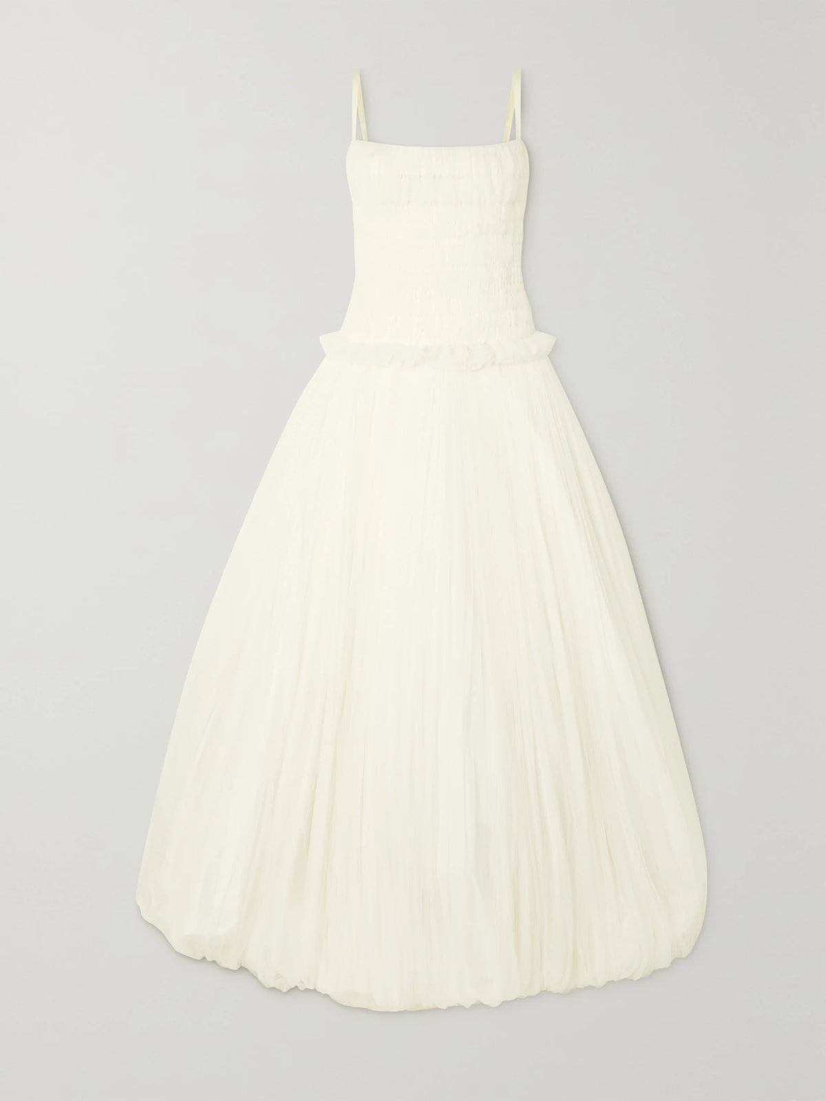 Danielle Frankel Guinevere Shirred Grosgrain-trimmed Tulle Gown