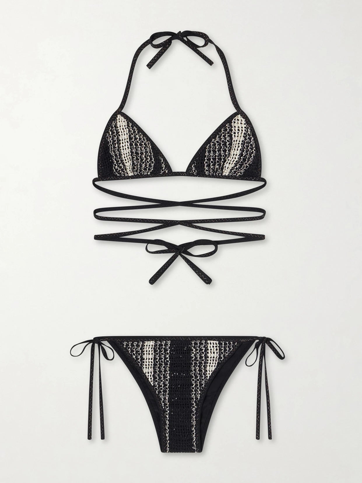 Mare Sequin-embellished Striped Metallic Crochet-knit Triangle Bikini
