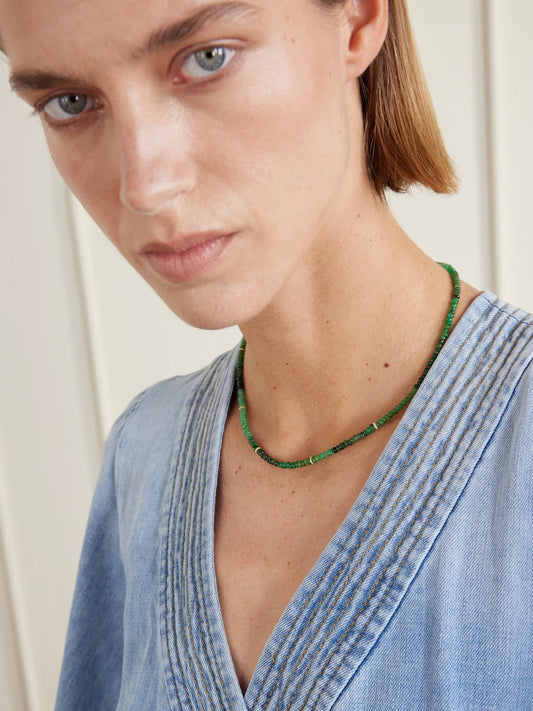 Image of Necklaces. Product name - Arizona 14-karat Gold, Emerald And Diamond Necklace in Green colour by brand - JIA JIA
