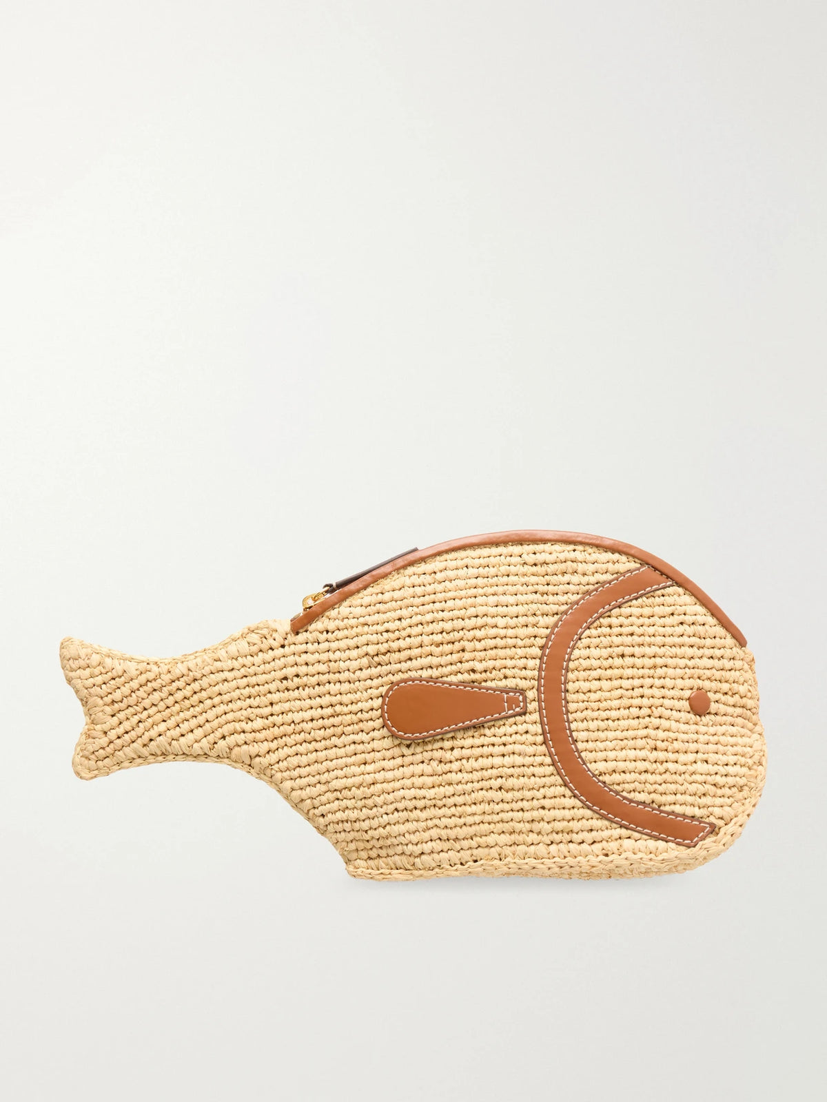 Pesce Leather-trimmed Raffia Clutch