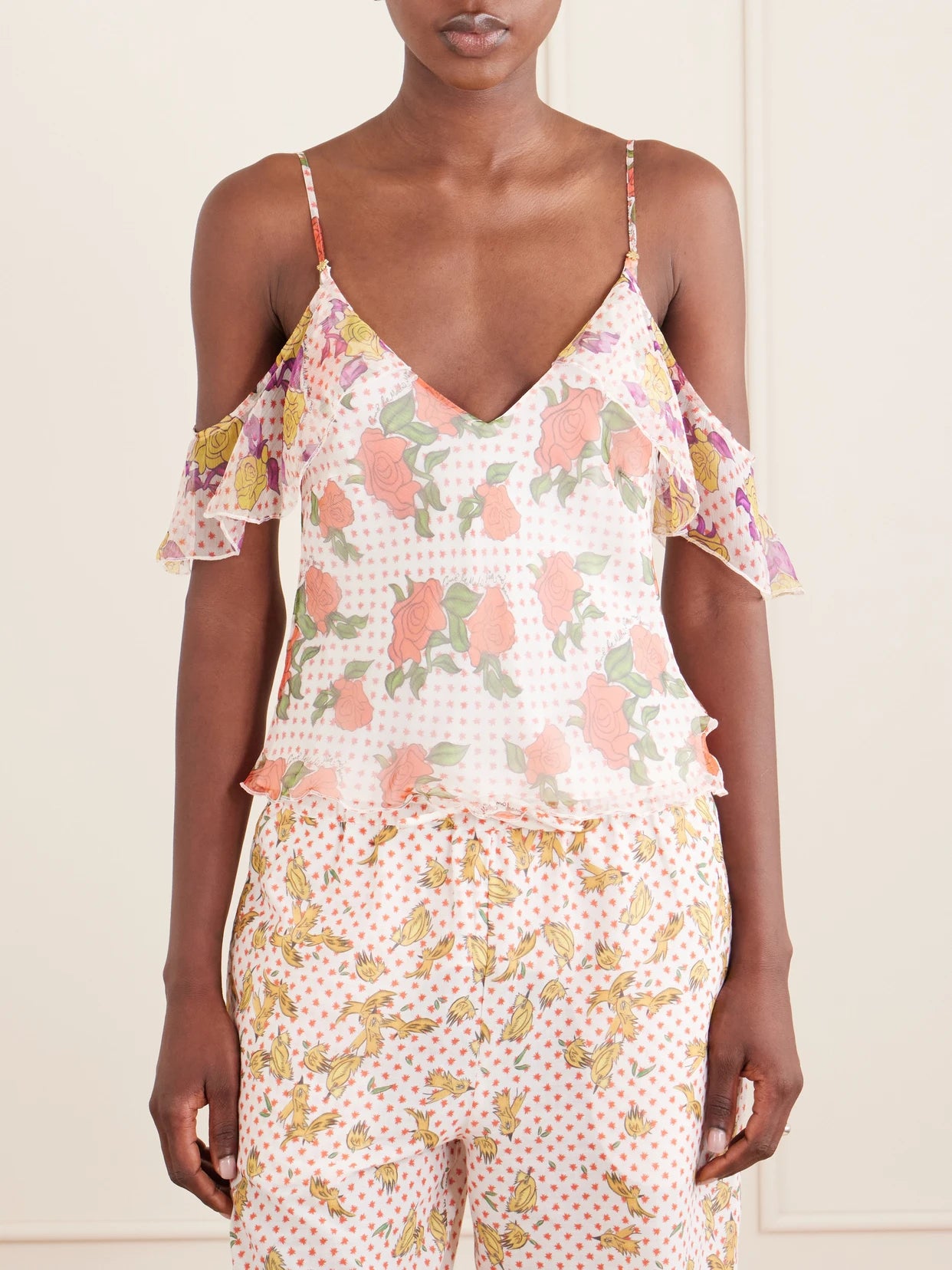 Pajaritos Y Rosas Silk Tank
