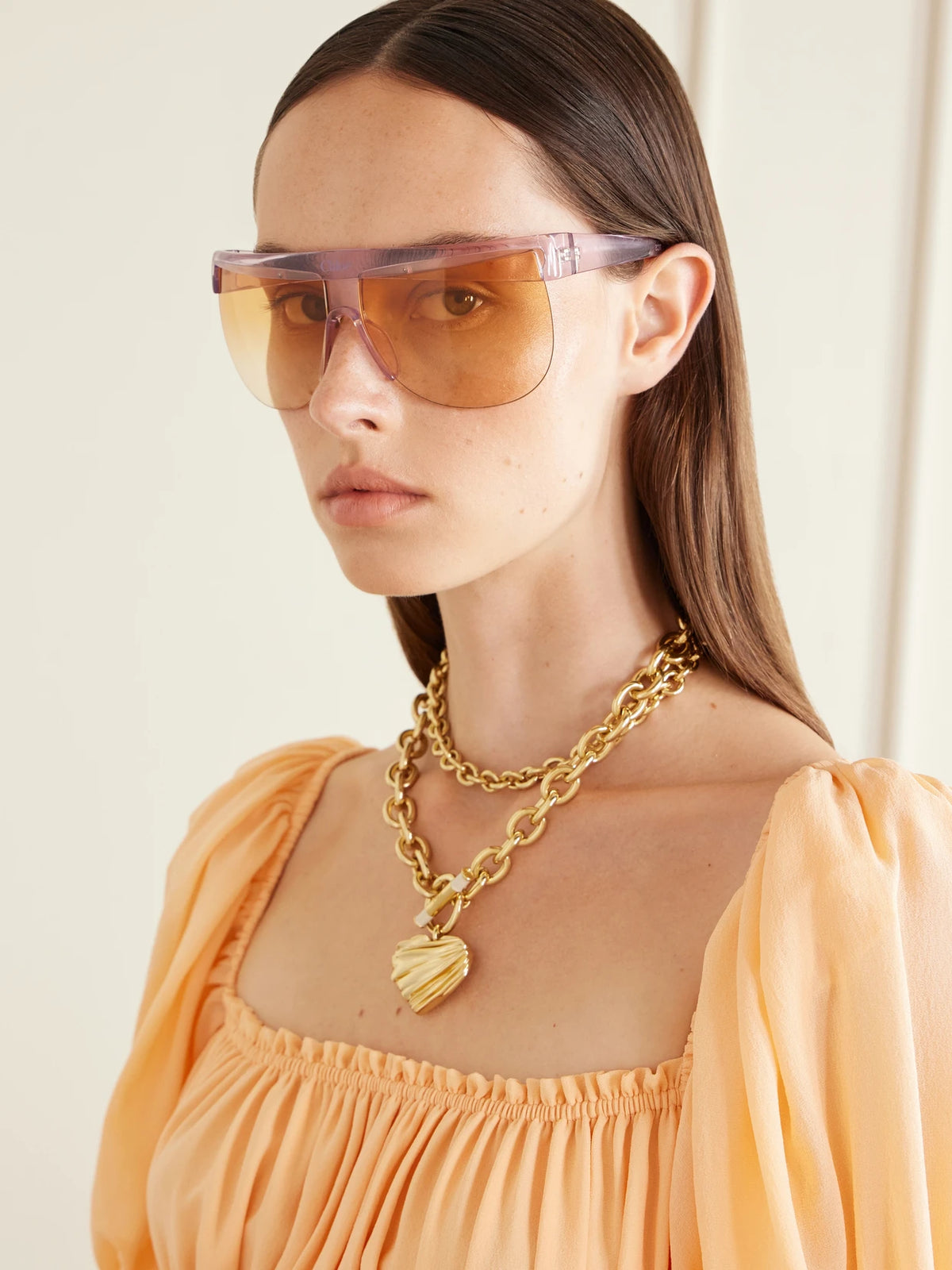 Image of Sunglasses. Product name - Pilot D-frame Injected Sunglasses in Orange colour by brand - Chloé