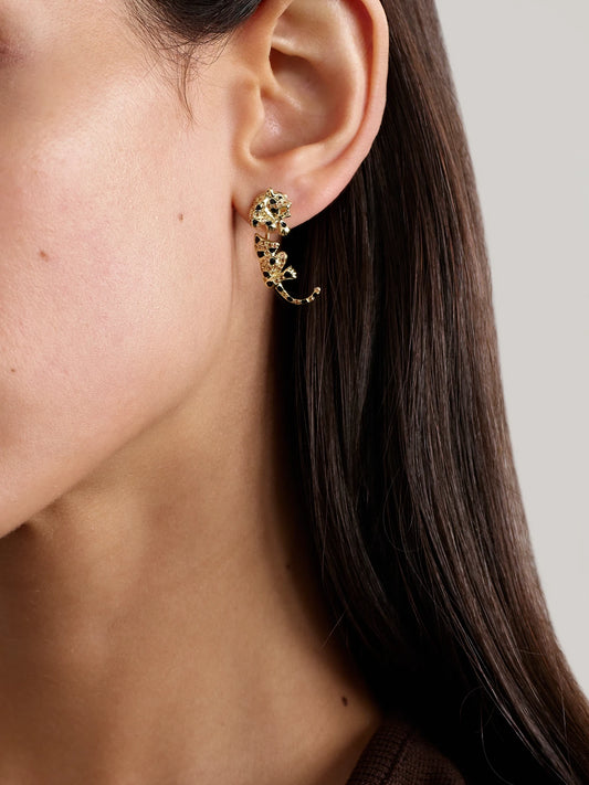 Image of Earrings. Product name - 9-karat Gold And Enamel Multi-stone Single Earring in Multi colour by brand - Yvonne Léon