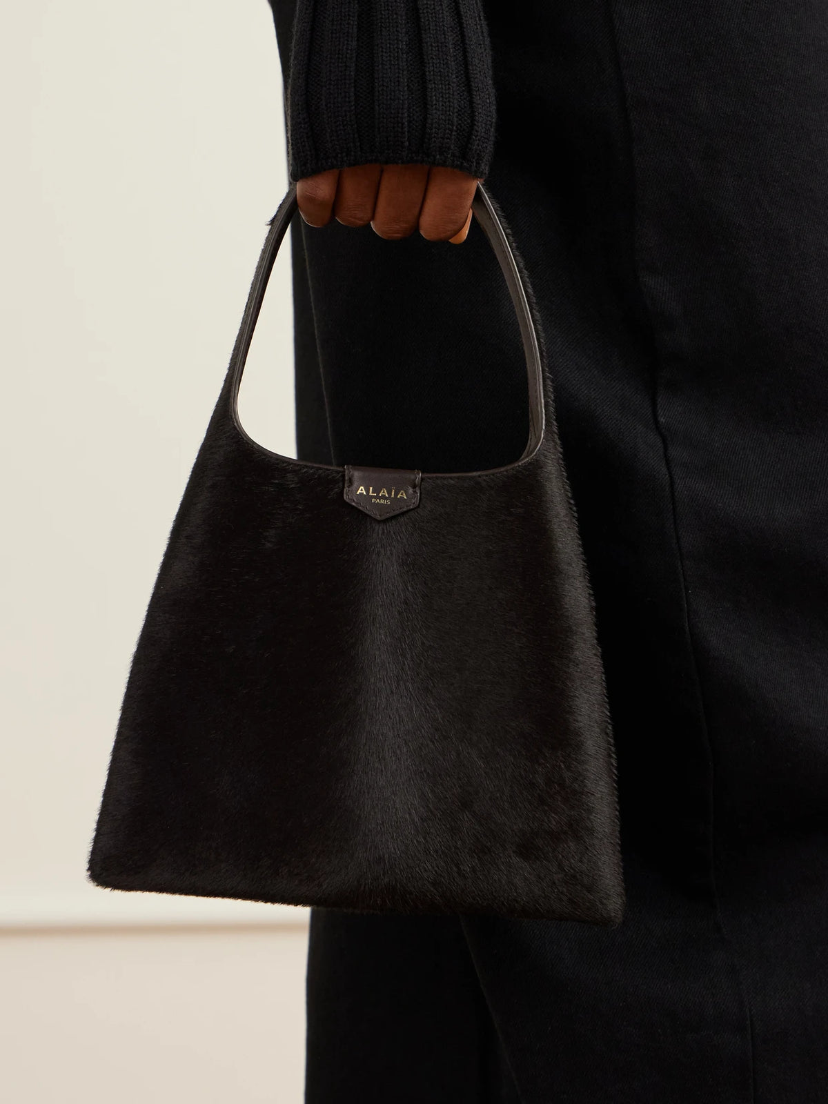 Image of Bags. Product name - Mini Calf Hair Shoulder Bag in Chocolate colour by brand - Alaïa