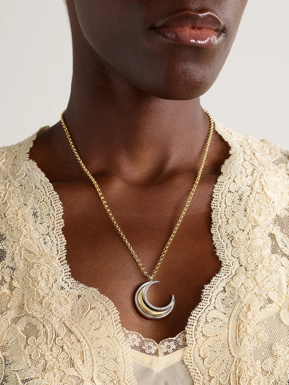 Image of Necklaces. Product name - Moon Bloop 18-karat Yellow And White Gold Diamond Pendant in Multi colour by brand - L'Atelier Nawbar
