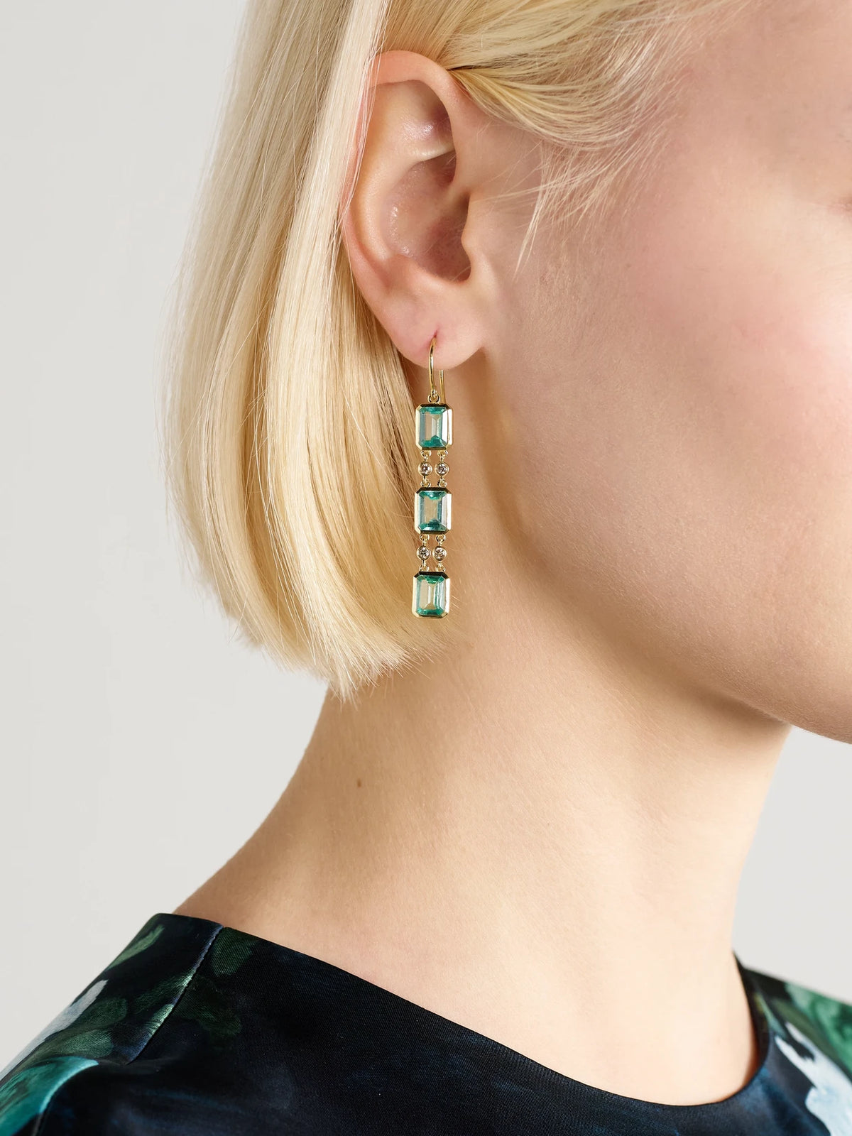 Image of Earrings. Product name - Tile Drop 18-karat Gold Apatite And Diamond Earrings in Multi colour by brand - Ileana Makri