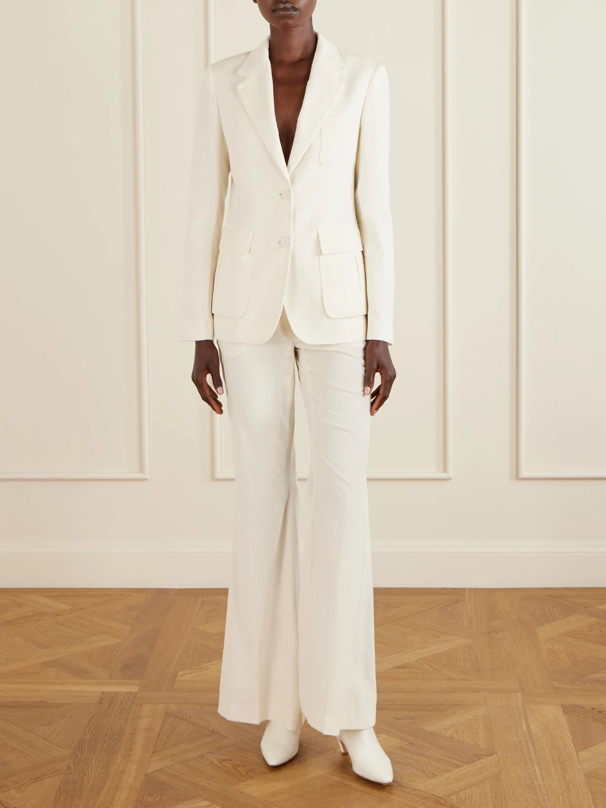 Image of Boots. Product name - Clayton 50 Croc-effect Leather Ankle Boots in White colour by brand - Gabriela Hearst