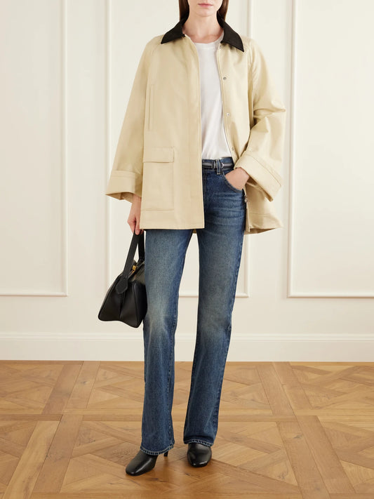 Image of Jeans. Product name - Roxane Mid-rise Flared Jeans in Mid denim colour by brand - Nili Lotan