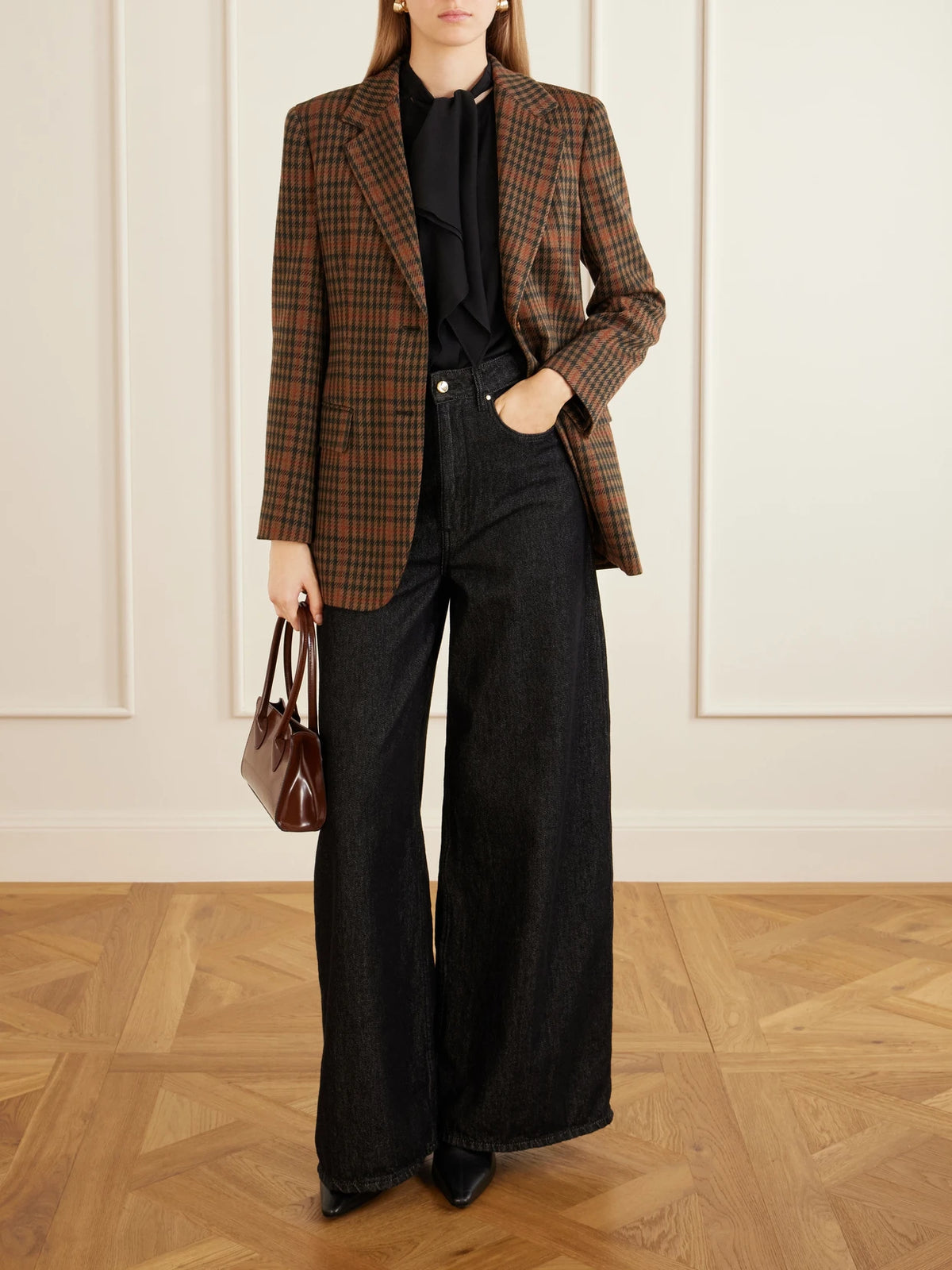 Image of Coats & Jackets. Product name - Galosce Houndstooth Wool And Cotton-blend Blazer in Camel colour by brand - Max Mara