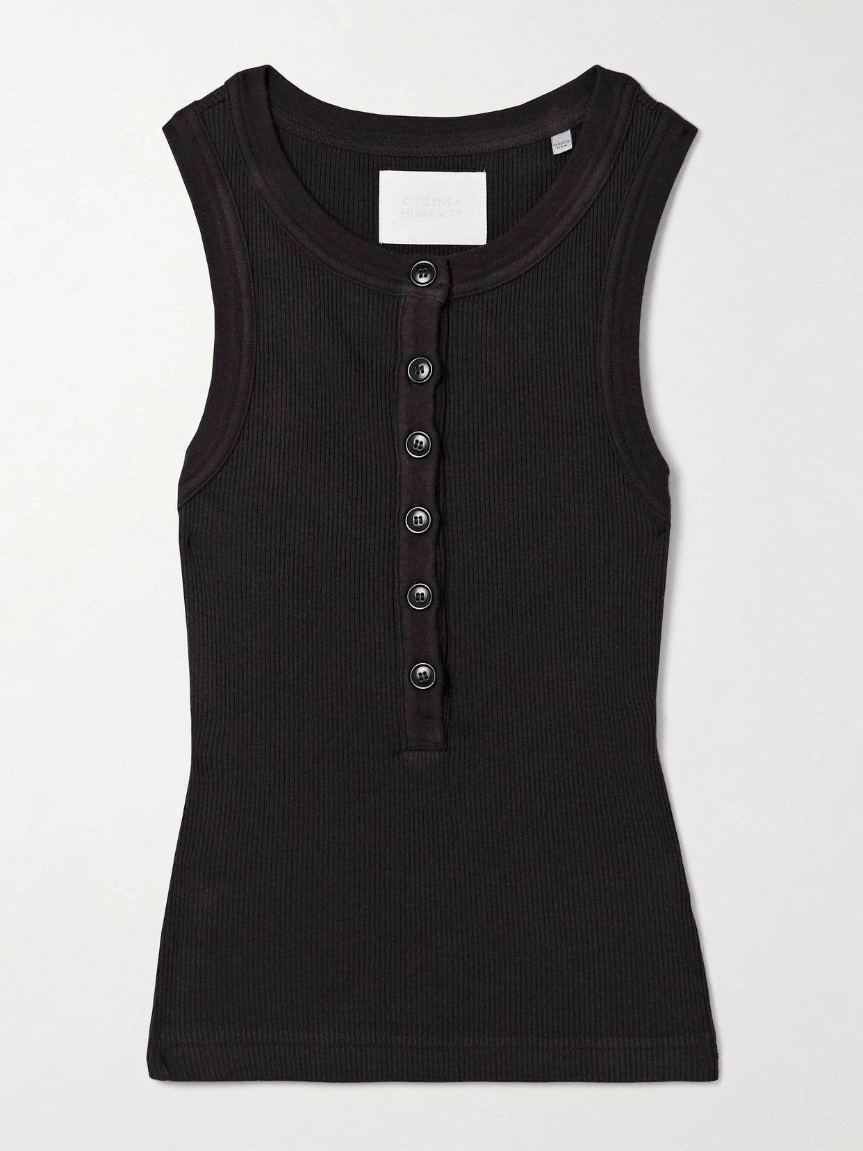 Image of a model wearing Tops. Product name - Caralyn Ribbed Jersey Tank in Dark brown colour by brand - Citizens of Humanity