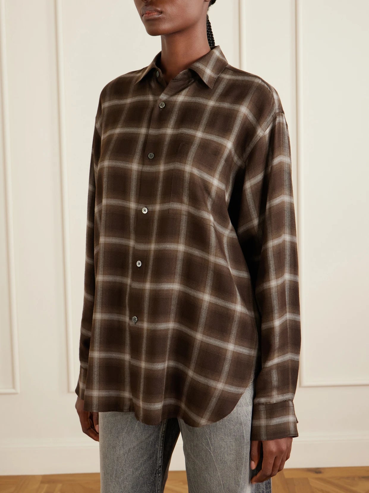 Checked Lyocell-blend Gauze Shirt