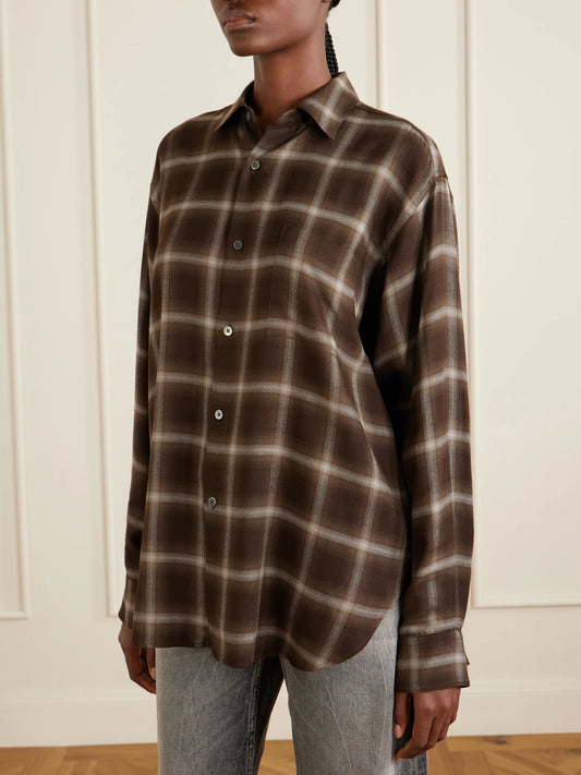 Checked Lyocell-blend Gauze Shirt