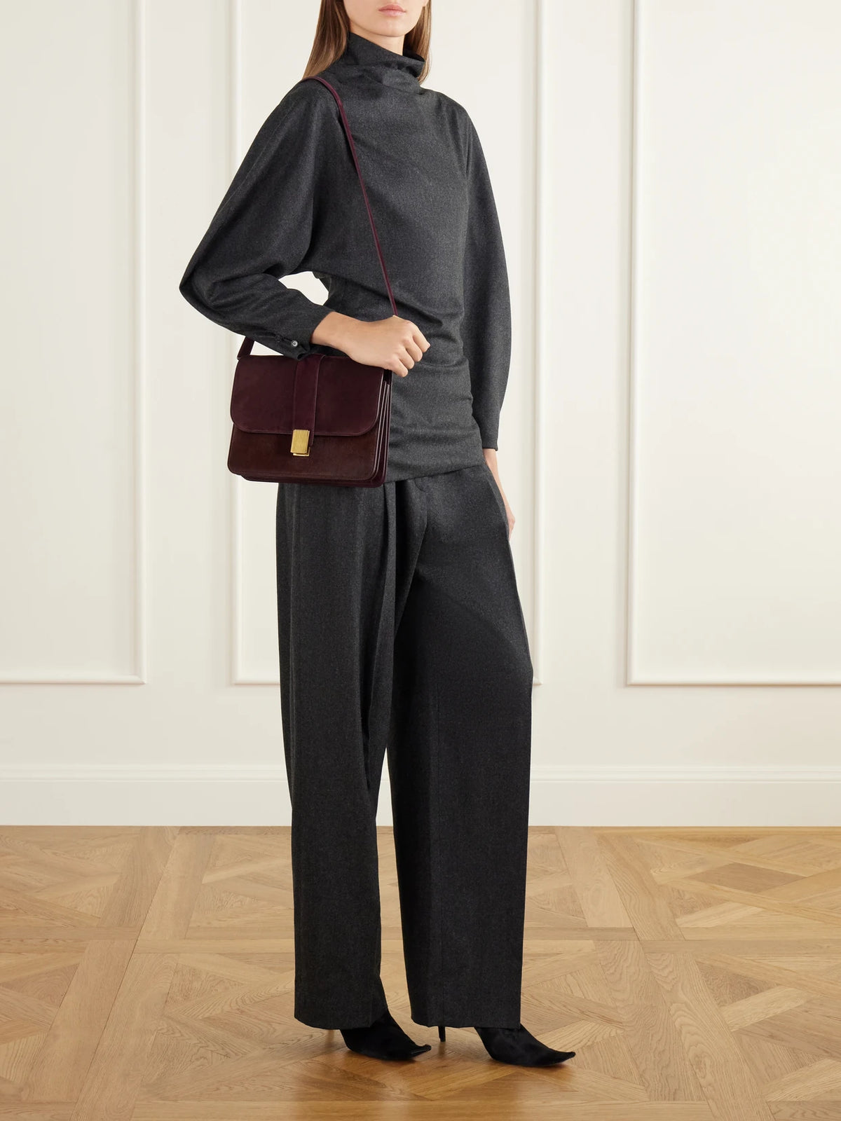 KHAITE Blake Calf Hair-trimmed Suede Shoulder Bag