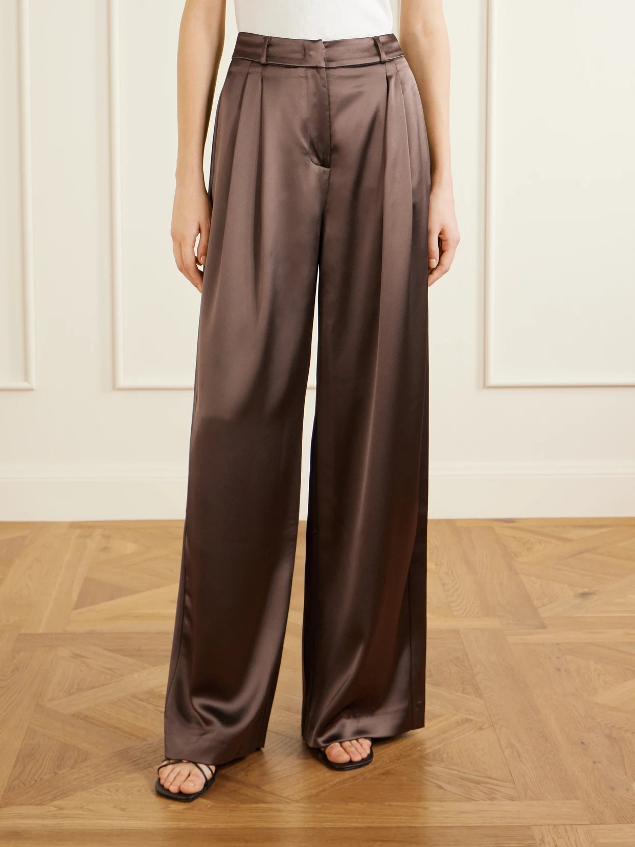 Keckler Pleated Satin High-rise Straight-leg Pants