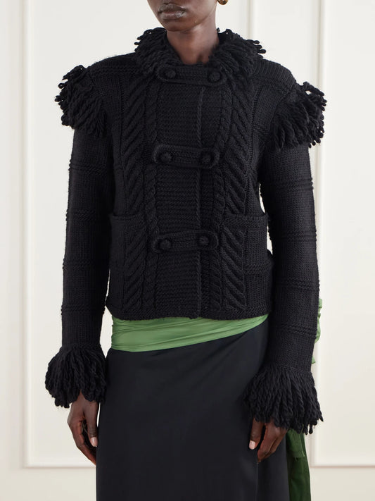 Polo Ralph Lauren Fringed Cable-knit Wool Cardigan