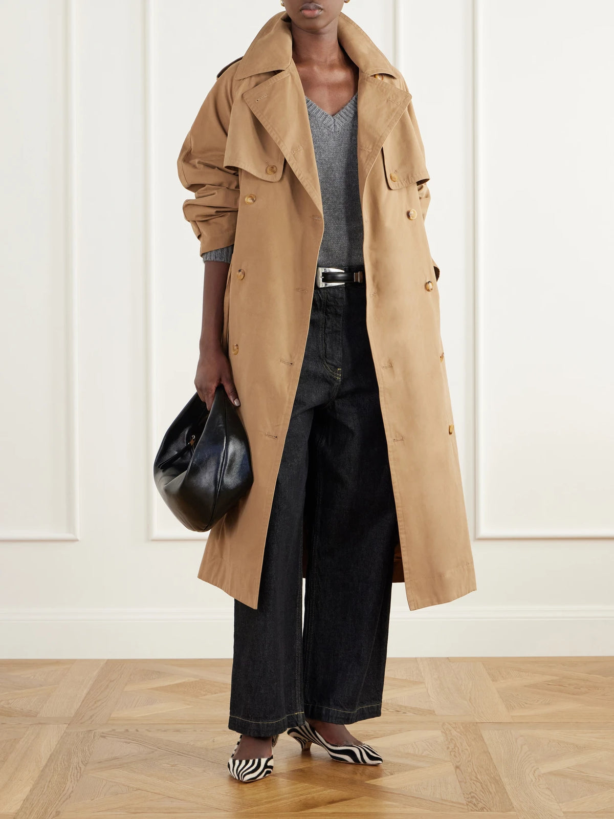 Image of a model wearing Outerwear. Product name - The V Fave Cashmere Sweater in Gray colour by brand - Jamie Haller