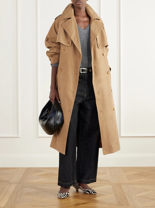 Image of a model wearing Outerwear. Product name - The V Fave Cashmere Sweater in Gray colour by brand - Jamie Haller