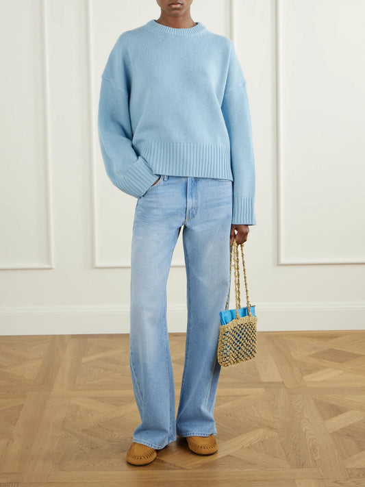 Image of a model wearing Outerwear. Product name - Campa Merino Wool Sweater in Light blue colour by brand - SKALL