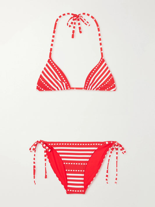 Image of Swimwear. Product name - Malia Striped Triangle Bikini in Red colour by brand - lemlem